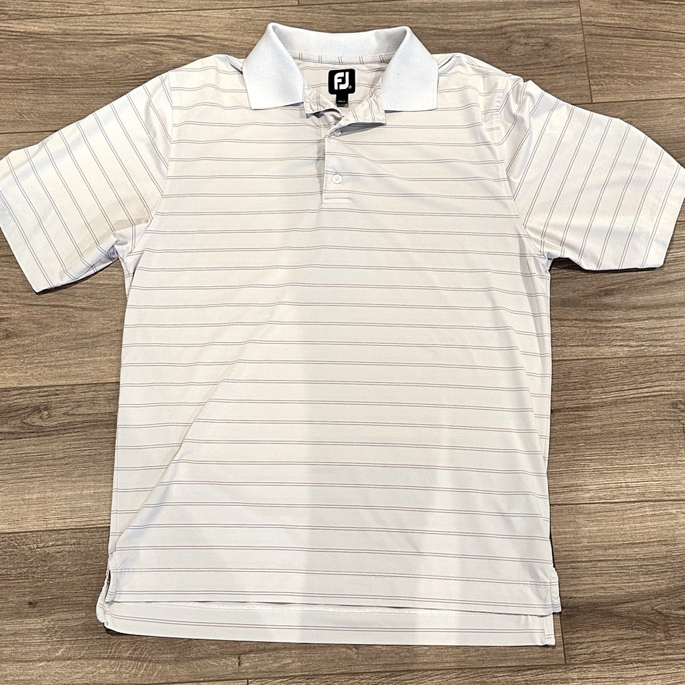 FootJoy White and Purple Striped Polo Shirt